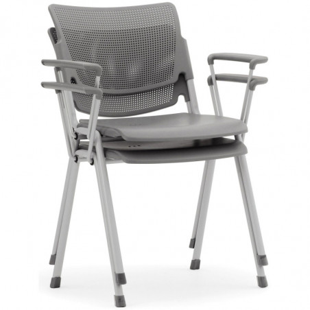 655  Sedia impilabile con seduta in plastica, tappezzata, o in metallo grigio alluminio