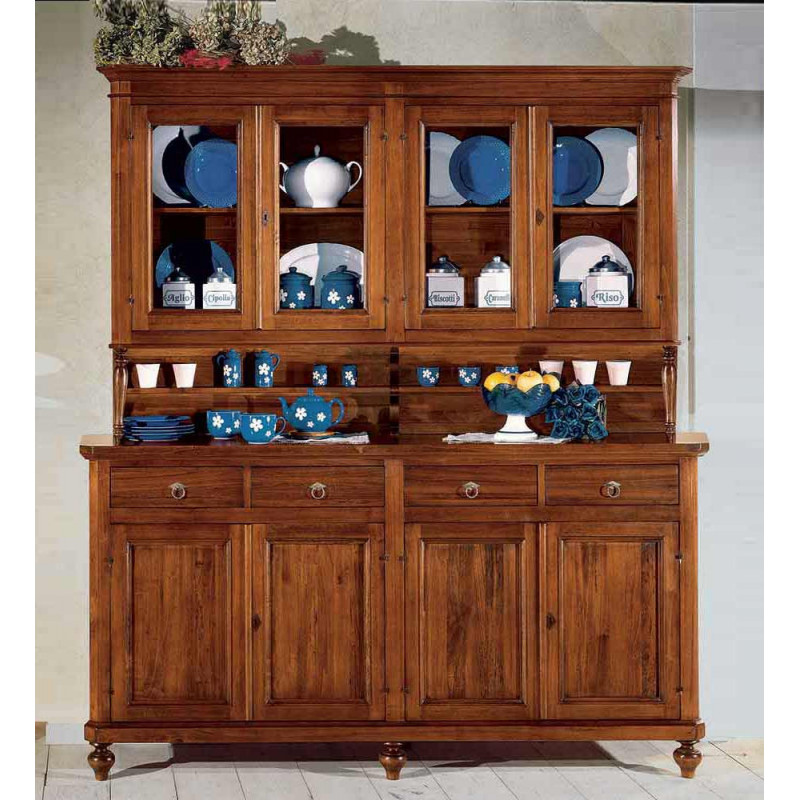 2564  Mobile credenza e vetrina 4 porte in legno grezzo o finito, finiture a scelta cliente