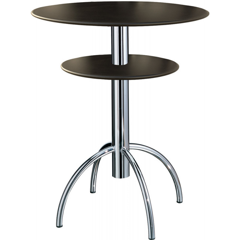 279  Chromed steel table base, black melamine veneered double top