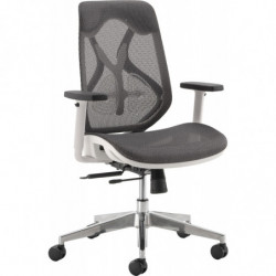 873B  Dafne chair with white structure, grey netting back, black fabric upholstered seat