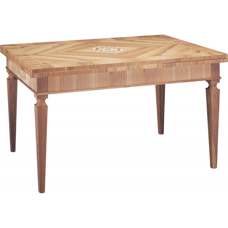 203  Raw or finished folding or extending table with inlaid decoration top, finishes to choice