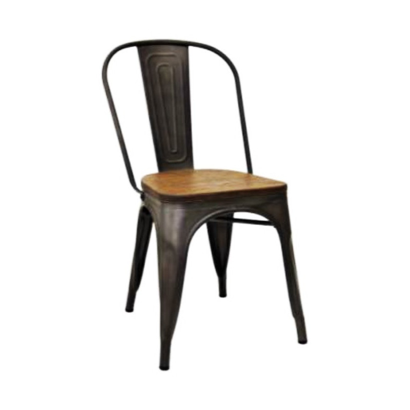 742NS  Bronze varnished steel chair, impregnated wooden seat