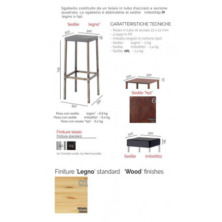 723  Chromed or black varnished steel stool, leatherette, wooden, or HPL seat