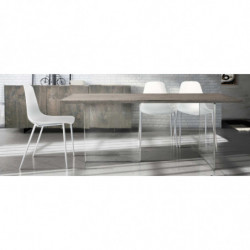 2261 Tavolo fisso con base in vetro e piano rovere massello