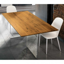 2260 Tavolo fisso con base in vetro e piano rovere massello