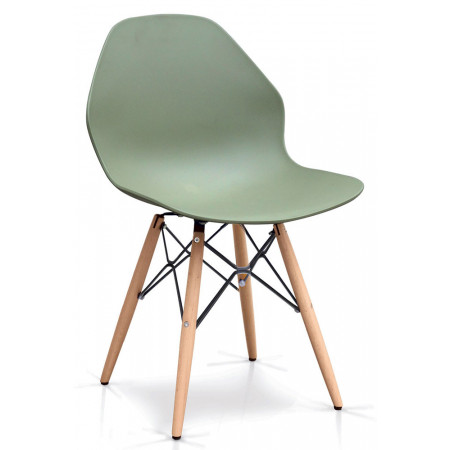 897  Sedia con base in faggio, scocca in plastica grigia o verde,