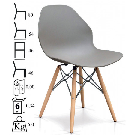 897  Sedia con base in faggio, scocca in plastica grigia o verde,