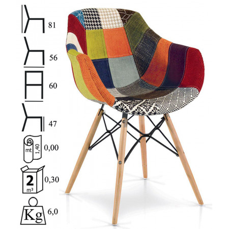 898  Sedia con base in faggio tappezzata patchwork