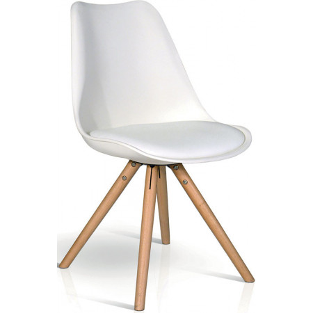 902  Sedia con base in faggio scocca in plastica bianca