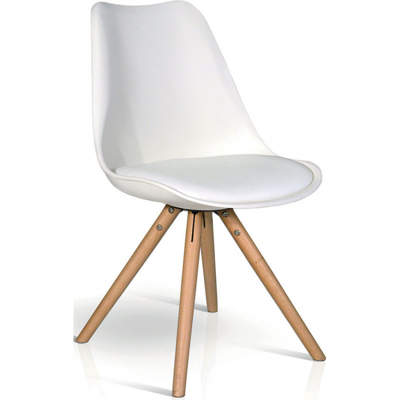 902  Sedia con base in faggio scocca in plastica bianca