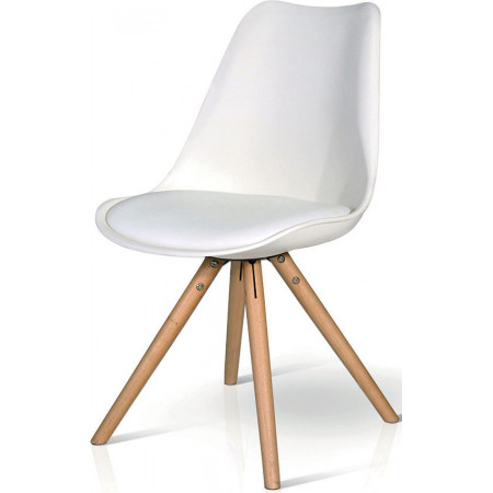 902  Sedia con base in faggio scocca in plastica bianca
