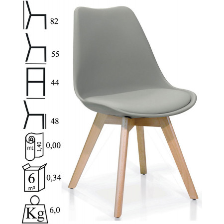 902  Sedia con base in faggio scocca in plastica bianca