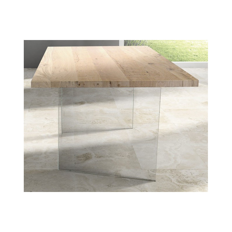 2259 Tempered glass table base, durmast wood veneered top natural finished