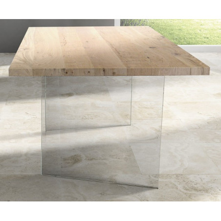 2259 Tempered glass table base, durmast wood veneered top natural finished
