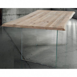 2258 Trasparent glass table base, solid durmast wood lamellar top