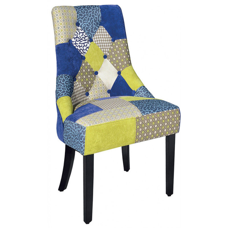 914  beech wood chair frame, patchwork fabric upholstered seat