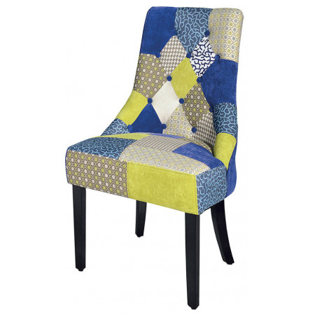 914  beech wood chair frame, patchwork fabric upholstered seat