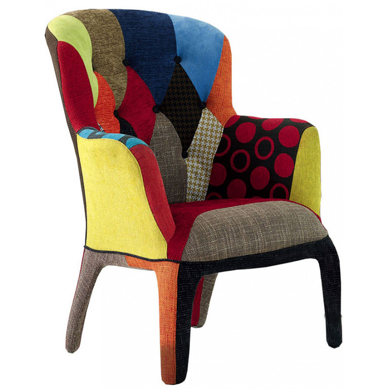 916  Wooden chair frame, patchwork fabric upholstered seat