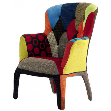 916  Wooden chair frame, patchwork fabric upholstered seat