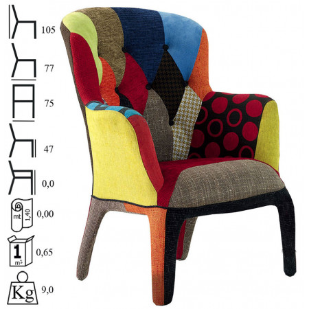 916  Poltrona in legno tappezzata patchwork