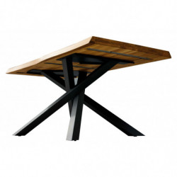 2275 Tavolo fisso con base in metallo e piano in rovere massello nodato finitura grano