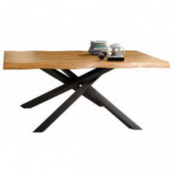 2275 Tavolo fisso con base in metallo e piano in rovere massello nodato finitura grano