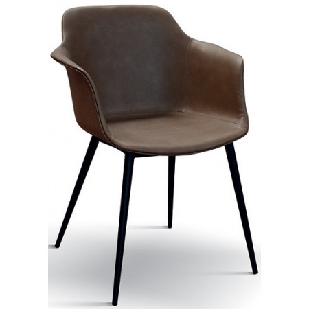 955  Metal armchair frame, brown or charcoal grey leatherette upholstered shell