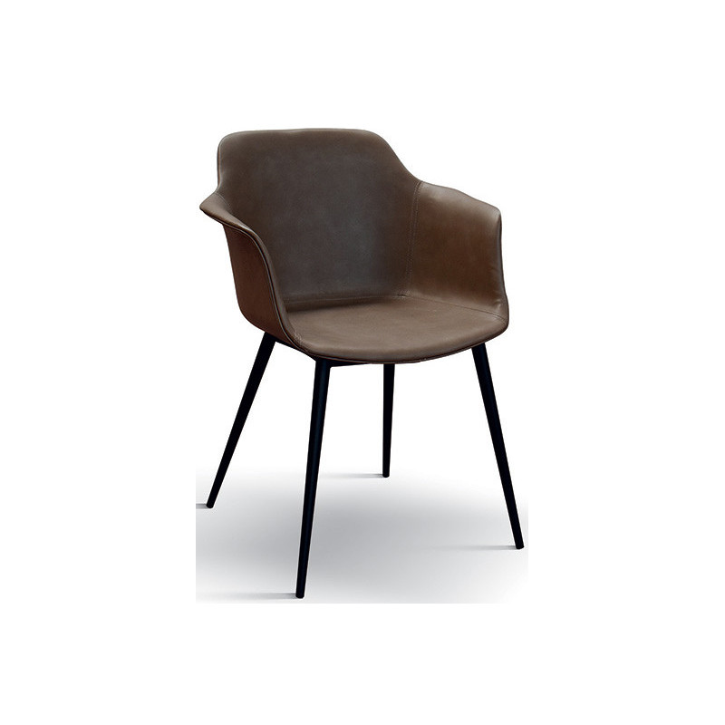 955  Poltroncina in metallo tappezzata ecopelle marron o antracite