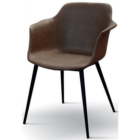 955  Metal armchair frame, brown or charcoal grey leatherette upholstered shell