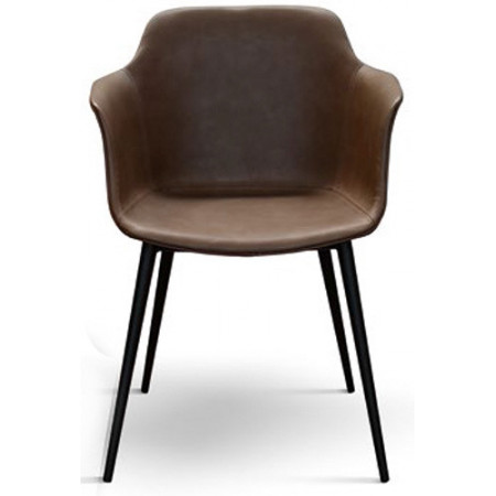 955  Metal armchair frame, brown or charcoal grey leatherette upholstered shell