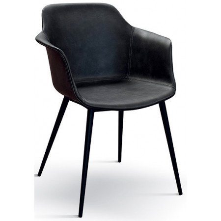 955  Metal armchair frame, brown or charcoal grey leatherette upholstered shell