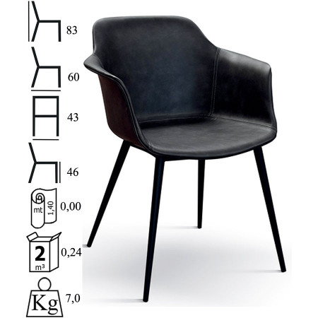 955  Metal armchair frame, brown or charcoal grey leatherette upholstered shell
