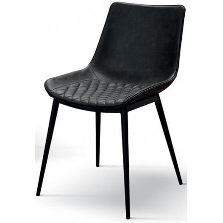 956  Metal chair frame, charcoal grey or brown leatherette upholstered shell