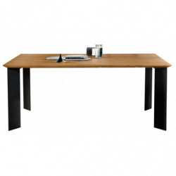 2278 Tavolo fisso con base in metallo e piano in rovere massello nodato finito grano