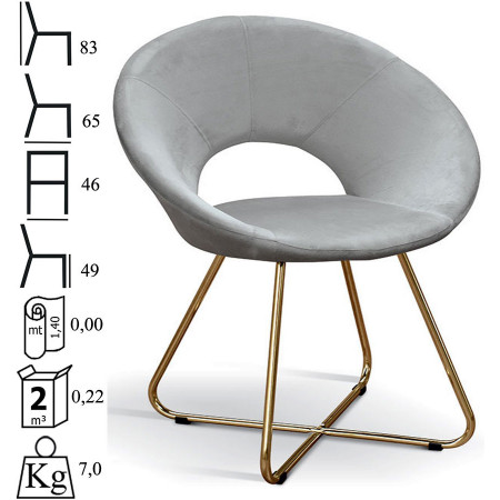960  Sedia in metallo tappezzata con velluto, 4 colori disponibili