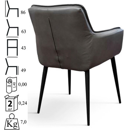 961  Poltrona in metallo tappezzata ecopelle grigia o beige