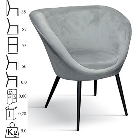 963  Poltrona in metallo tappezzata con velluto