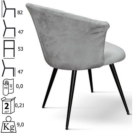 964 Metal armchair frame, grey velvet upholstered shell