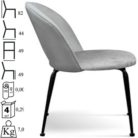 969  Metal chair frame, beige or grey velvet upholstered shell