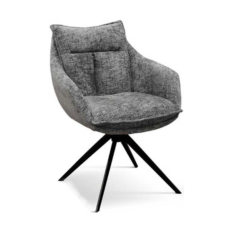 971  Metal armchair frame, grey or black fabric upholstered seat