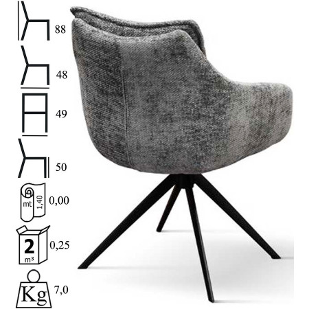 971  Metal armchair frame, grey or black fabric upholstered seat