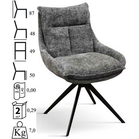 972  Metal armchair frame, grey or black fabric upholstered seat