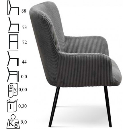 977  Metal armchair frame, 4 colours fabric upholstered seat
