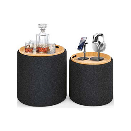 979  MDF container pouf frame, grey fabric uphosltered seat