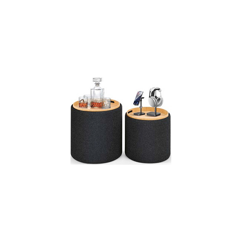 979  MDF container pouf frame, grey fabric uphosltered seat