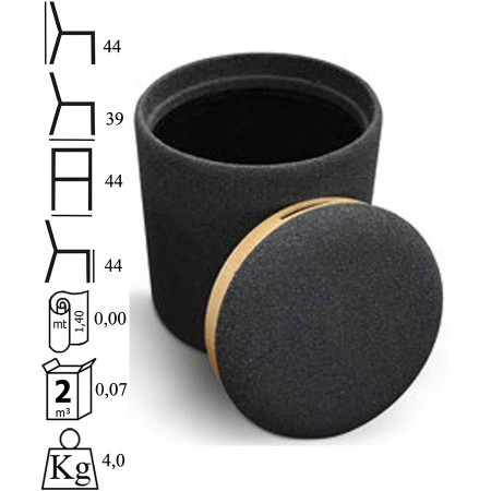 979  MDF container pouf frame, grey fabric uphosltered seat