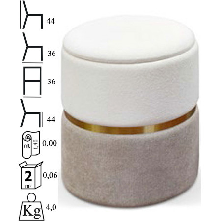 981  MDF pouf inner frame, white-grey velvet uphosltered seat