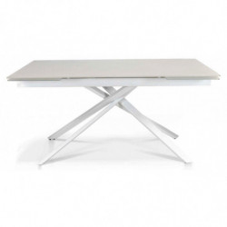 2286 Extending table with metal base and white tempered glass top