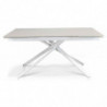 2286 Extending table with metal base and white tempered glass top