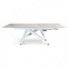 2287 Extending table with metal base and white tempered glass top